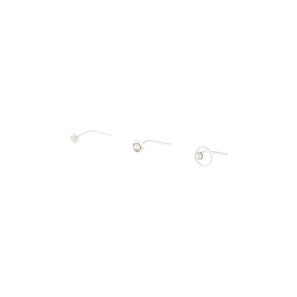 Sterling Silver Geometric Diamante Nose Stud Pack