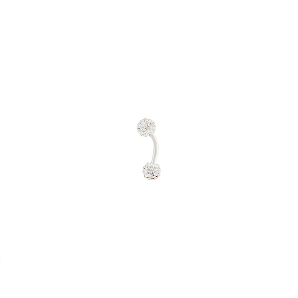 Rhodium Double Pave Ball Belly Bar