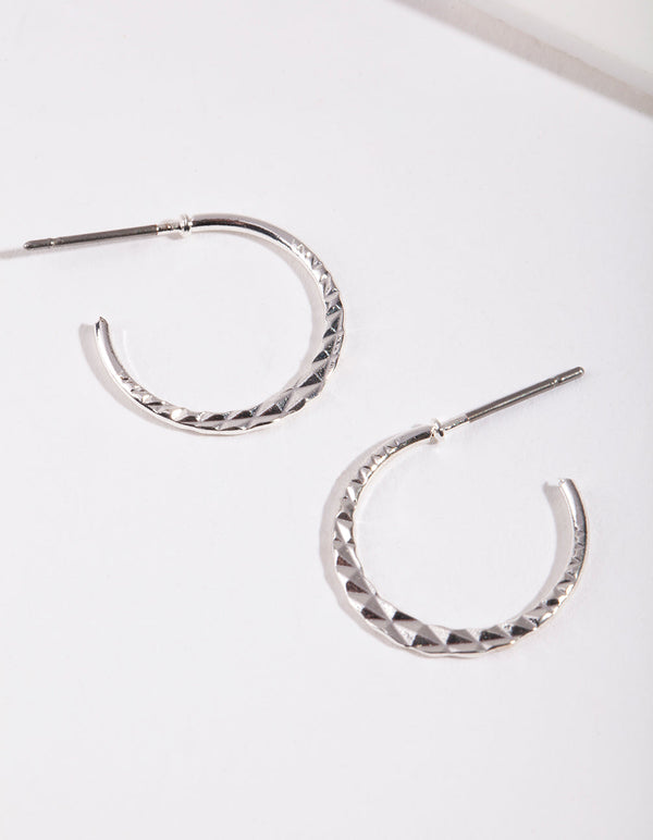 Silver 16MM Beaded Hoop Earrings
