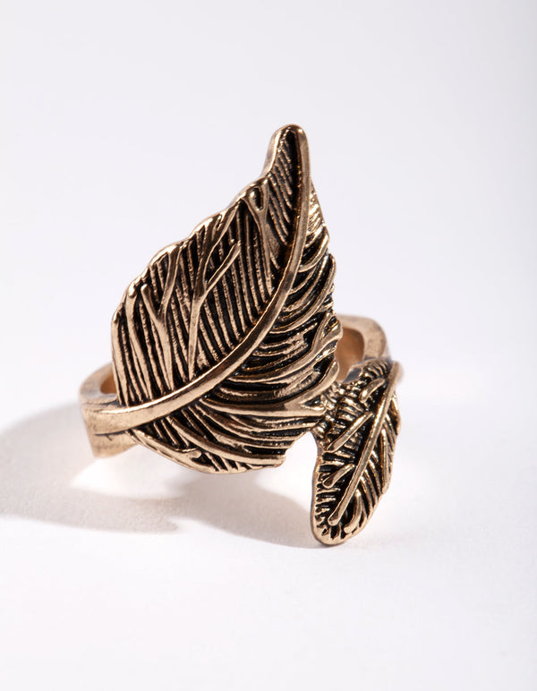 Antique Gold Large & Small Leaf Wrap Ring