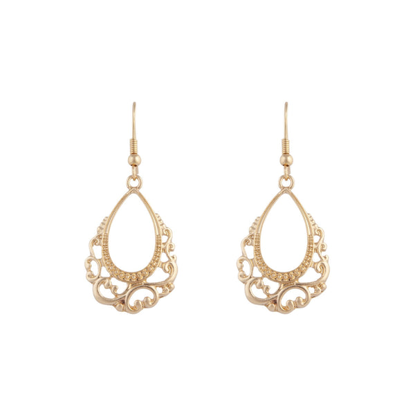 Gold Open Decorative Teardrop Earrings