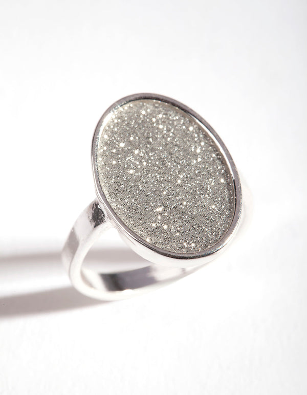 Silver Oval Glitter Ring