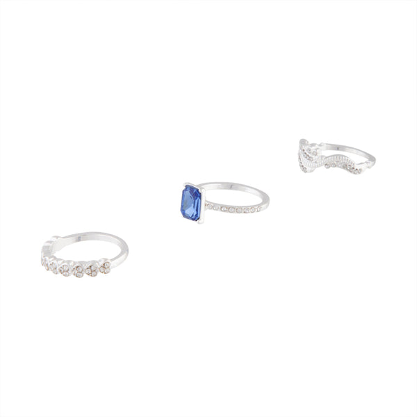 Silver Baguette Sapphire Diamante Ring Stack