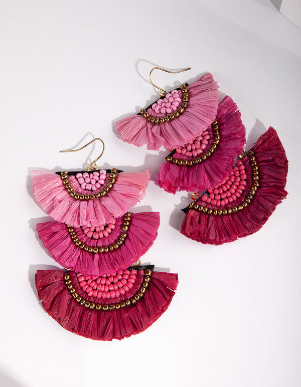 Red Pink Fringe Drop Earrings