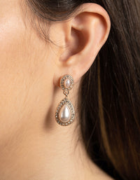 Rose Gold Mini Diamante & Pearl Double Teardrop Earrings - link has visual effect only