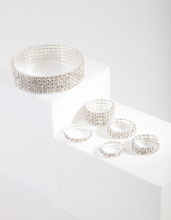 Silver Diamante Cupchain Bracelet & Ring Set
