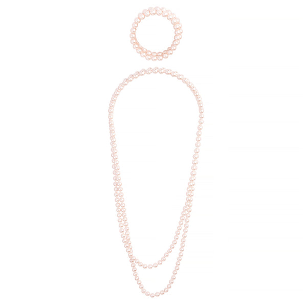 Pink Pearl Strand Long Bracelet Necklace Set