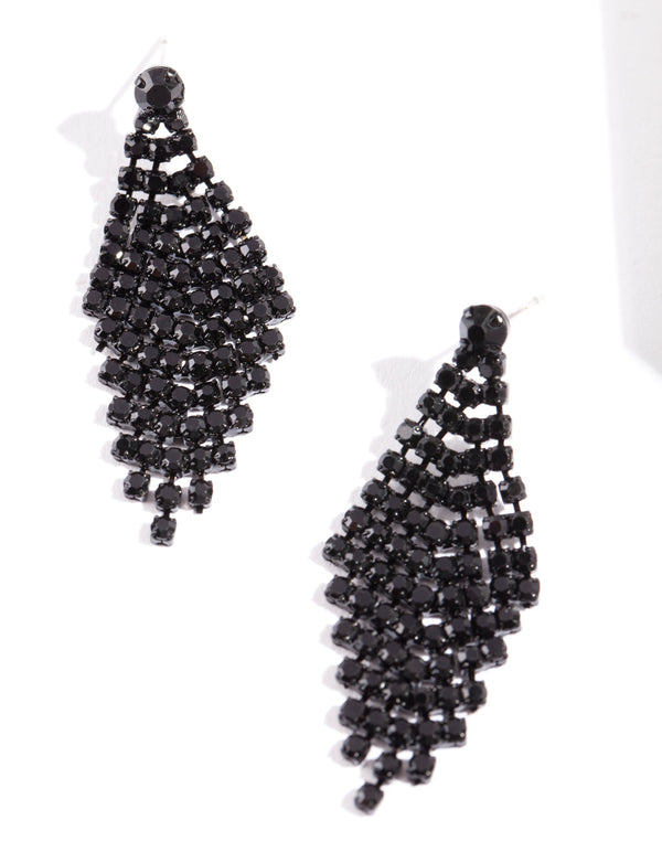 Black Tier Diamante Drop Earrings