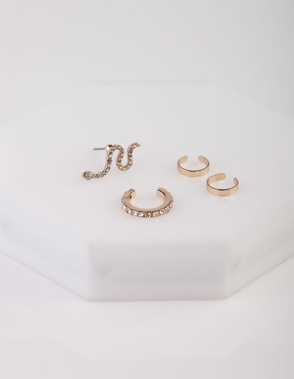 Gold Diamante Snake Cuff Earring 4-Pack