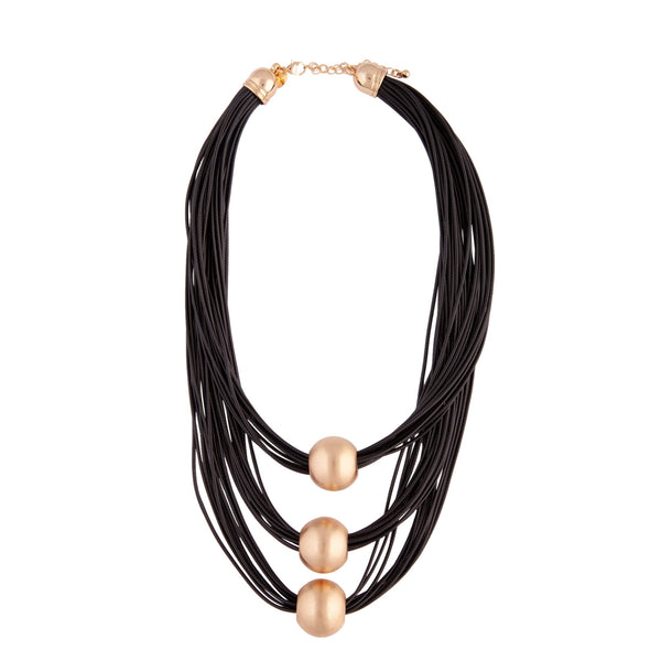 Gold Bead Wax Strand Triple Necklace