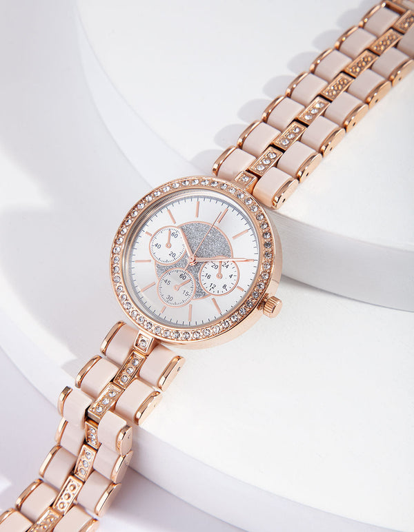 Rose Gold Pink Coated Link Watch