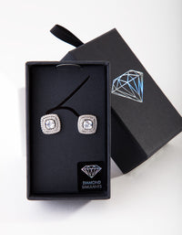 Diamond Simulant Rhodium Square Stud Earrings - link has visual effect only