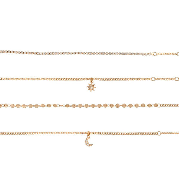 Gold Celestial Anklet & Bracelet 4-Pack Set
