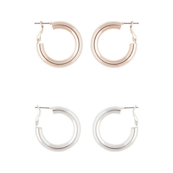 Classic Pack Chunky Rose Gold Silver Hoop