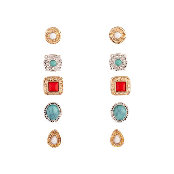 Mixed Metal Bohemian Stone Clip-On Earring 5-Pack
