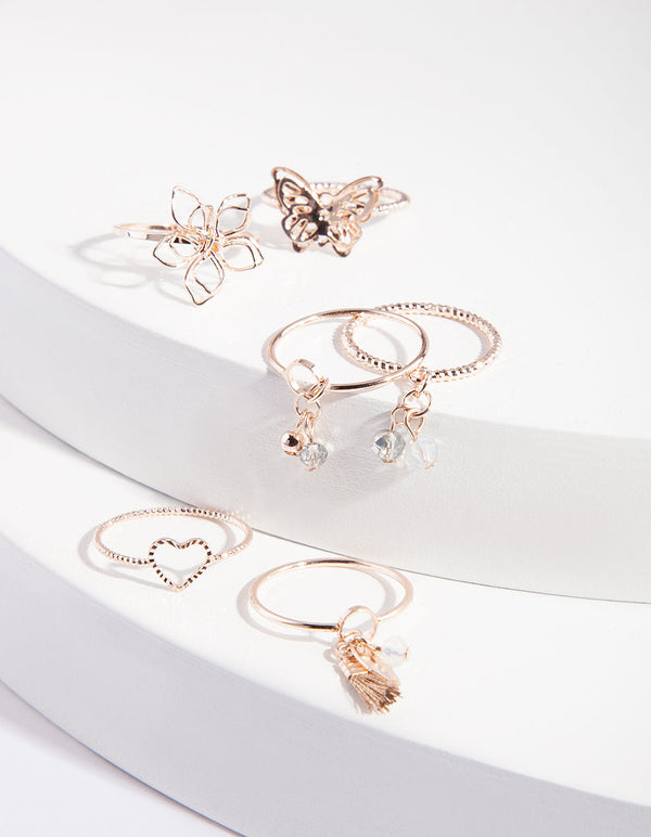 Rose Gold Nature Shapes Ring Pack