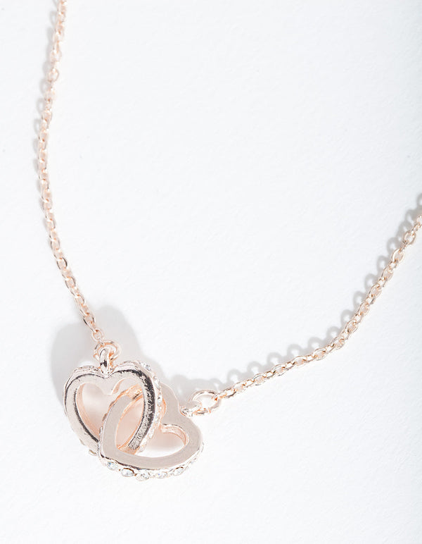 Silver Diamond Necklace Gold Plate Double Heart – OJewellery