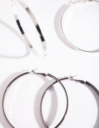 Silver Black Chunky Hoop Earring Pack - link has visual effect only