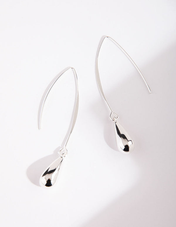 Polished Long Silver Teardrop Earrings