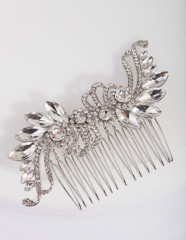 Art Deco Crystal Silver Comb