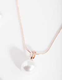 Rose Gold Pearl Necklace Earrings Set - link has visual effect only