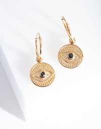 Gold Plated Sterling Silver Evil Eye Charm Hoop Earrings - link has visual effect only