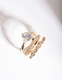 Gold Round Cubic Zirconia Ring Stack - link has visual effect only