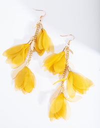 Yellow Fabric Flowers Gold Earrings - link has visual effect only