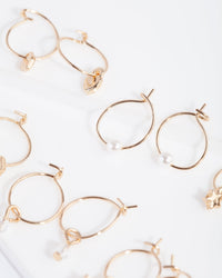 Gold Charm Mini Hoop Earring Pack - link has visual effect only