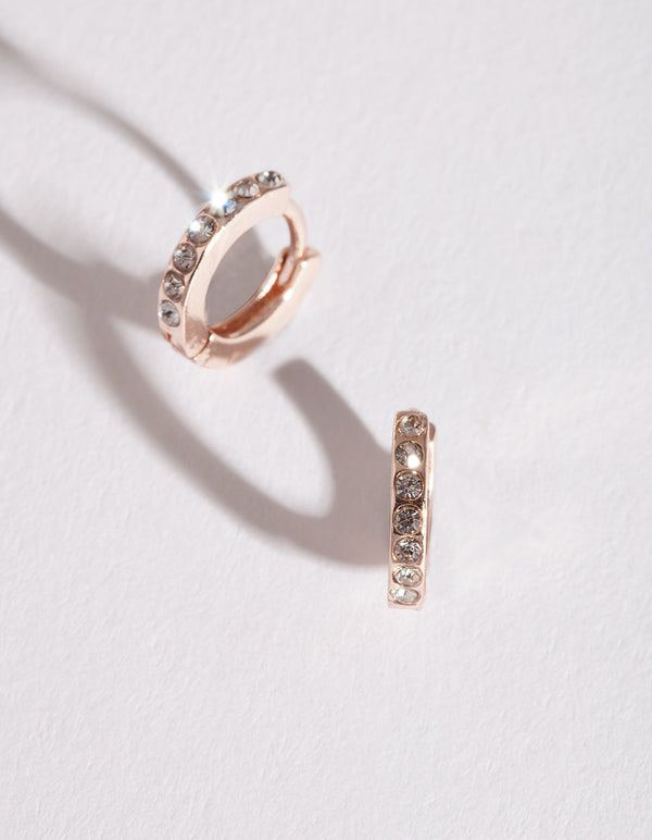 Rose Gold Diamante Huggie Earrings