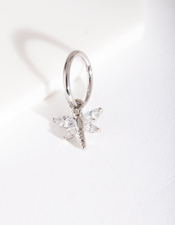 Silver Dragonfly Charm Clicker Earring