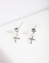 Sterling Silver Mini Cross Diamante Earrings - link has visual effect only