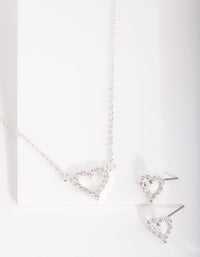 Silver Cubic Zirconia Heart Necklace & Earrings Set - link has visual effect only