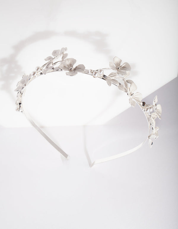 Silver Metal Flower Pearl Headband