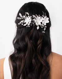 Silver White Floral Hair Clip - link has visual effect only