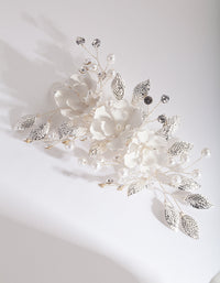 Silver White Floral Hair Clip - link has visual effect only