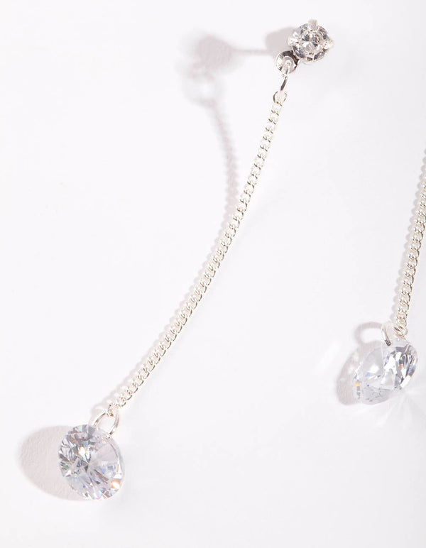 Sliver Cubic Zirconia Chain Drop Earrings