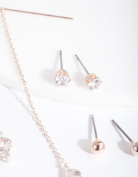 Rose Gold Cubic Zirconia Stud & Thread Earring Pack - link has visual effect only