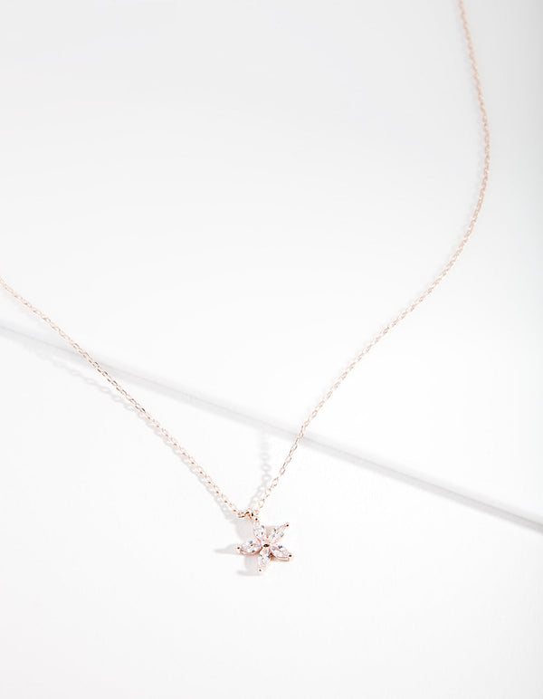 Rose Gold Cubic Zirconia Flower Necklace