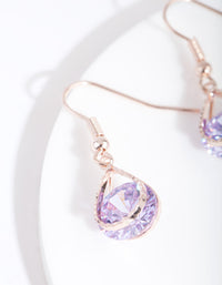 Rose Gold Cubic Zirconia Purple Diamante Teardrop Earrings - link has visual effect only
