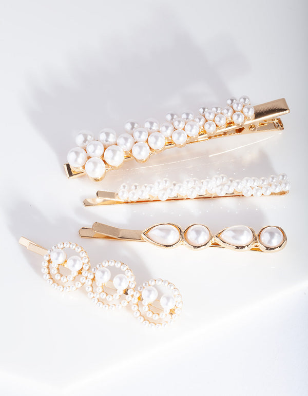 Gold Smile Pearl Hair Clip 4-Pack
