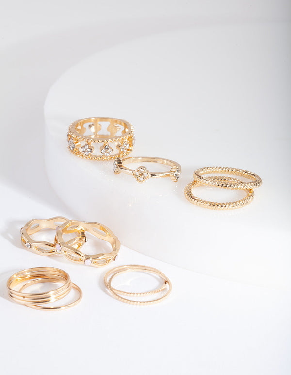 Gold Diamante Band Ring Stack