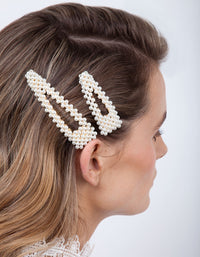 Gold Pearl Triangle Hair Clip Duo - link has visual effect only