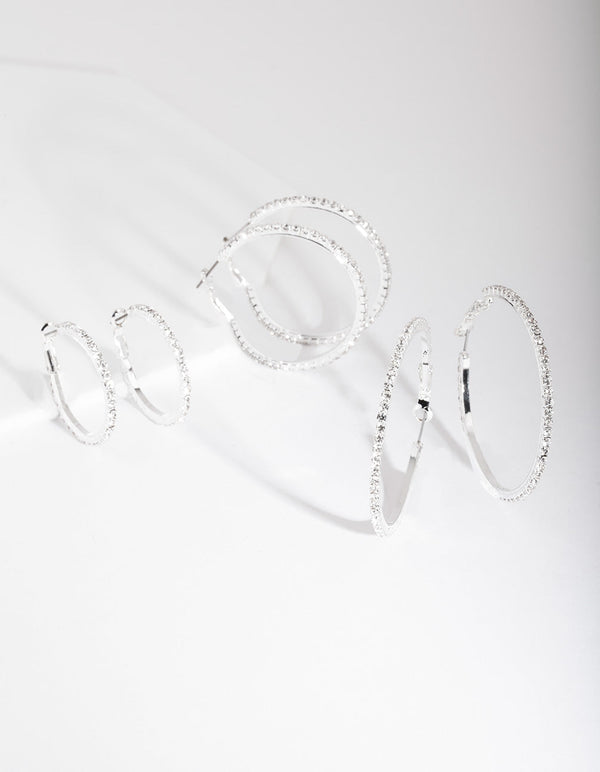 Silver Diamante Multi Hoop Earring Pack