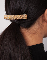 Gold Textured Long Barrette Hair Clip - link has visual effect only