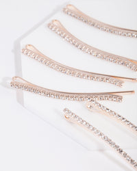 Rose Gold Mini Crystal Hair Pin 6-Pack - link has visual effect only