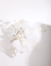 Silver White Fabric Flower Hair Clip - link has visual effect only