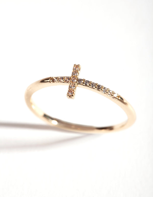 Gold Cubic Zirconia Cross Ring