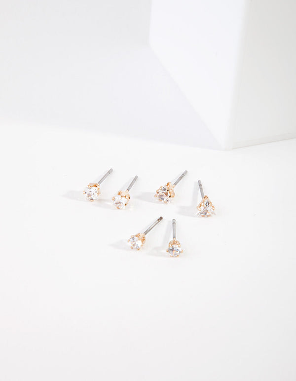 Gold Cubic Zirconia Geometric Earring Pack
