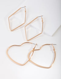 Gold Heart & Diamond Hoop Earring Pack - link has visual effect only